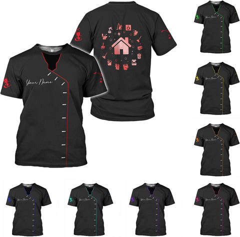 MoonArt Personalized Hoosekeeping Shirts 3D Over Print for Men & Women, Housekeeper House Cleaning Uniforms for Women