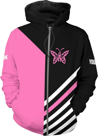 Podagree Personalized Breast Cancer Hoodie 3D, Pink Ribbon Awareness Sweatshirt, Survivor Pride Breast Cancer Zip Hoodie
