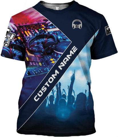 Woseprints Personalized DJ 3D T-Shirts, Custom DJ Shirt with Name, DJ Gifts for Men EDM Music Festival Clothing, Gift for DJ