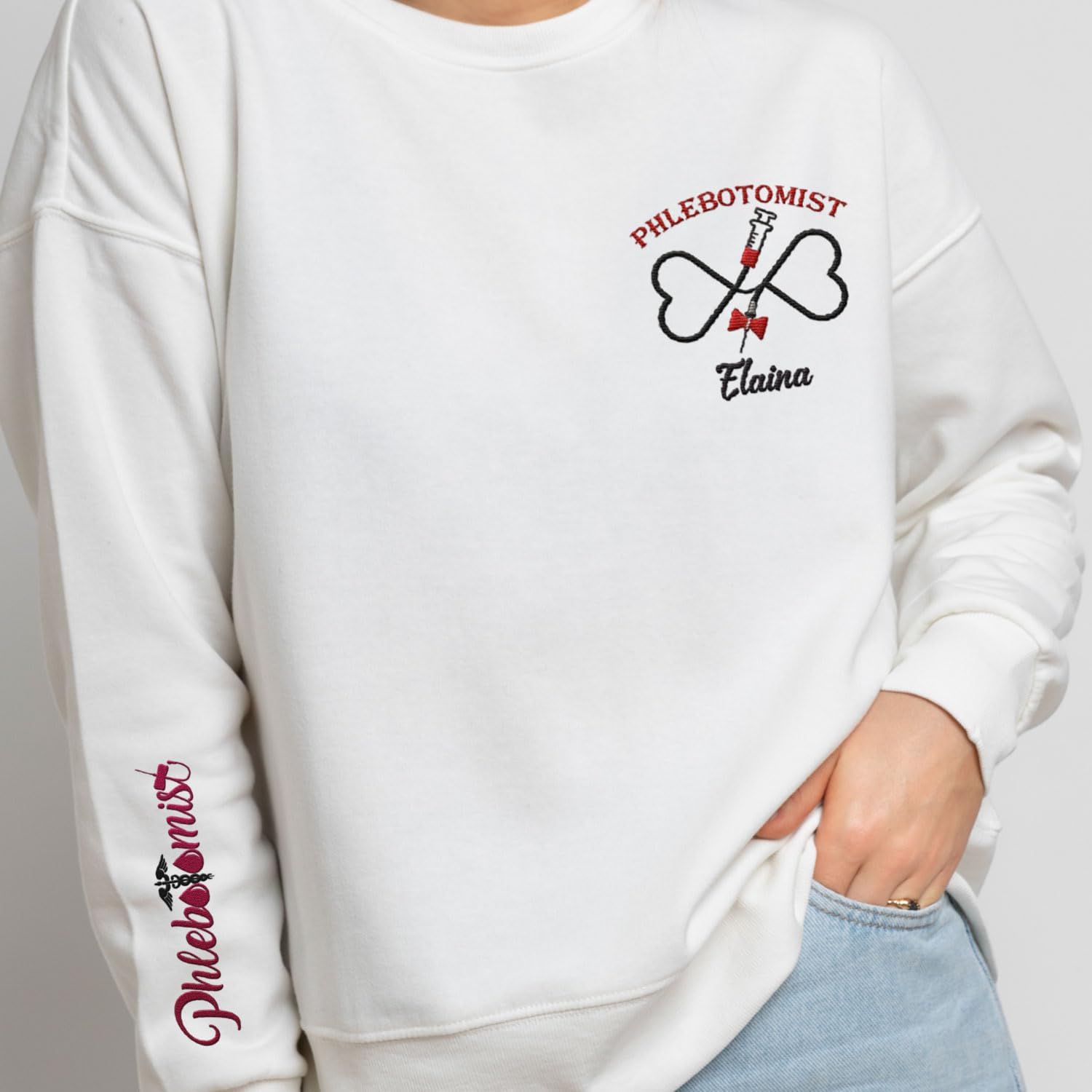 Custom Phlebotomist Sweatshirt Medical Sweater Phlebotomy Tech Shirt Syringe Needle Blood Gift New Technician Veins
