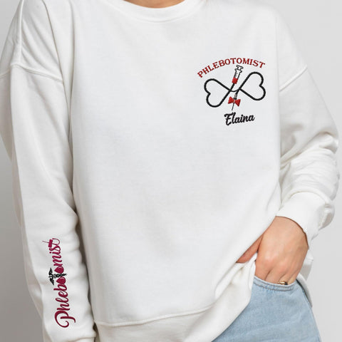 Custom Phlebotomist Sweatshirt Medical Sweater Phlebotomy Tech Shirt Syringe Needle Blood Gift New Technician Veins