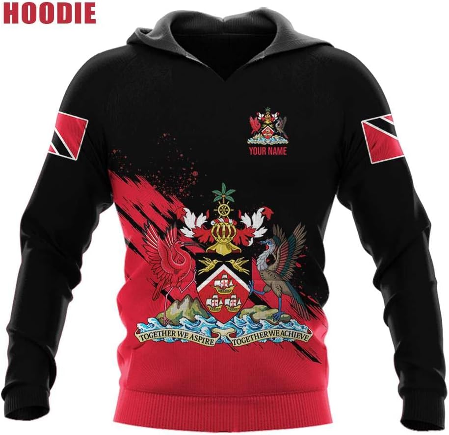 Woseprints Personalized Trinidad & Tobago 3D Hoodie, Trinidad and Tobago Coat of Arms Flag Trinidad Pride Tshirt, Sweatshirt