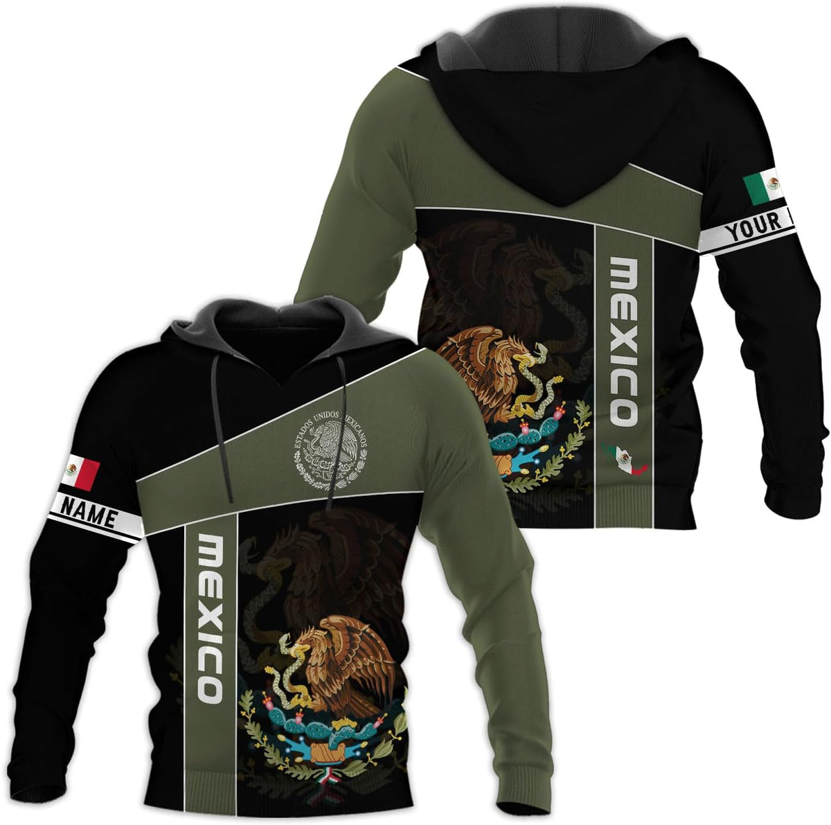 Mostprints Personalized Name Mexican Hoodie 3D, Customized Mexican Hoodies for Men, Unisex Mexico Hoodie,Mexico Hoodies for Men
