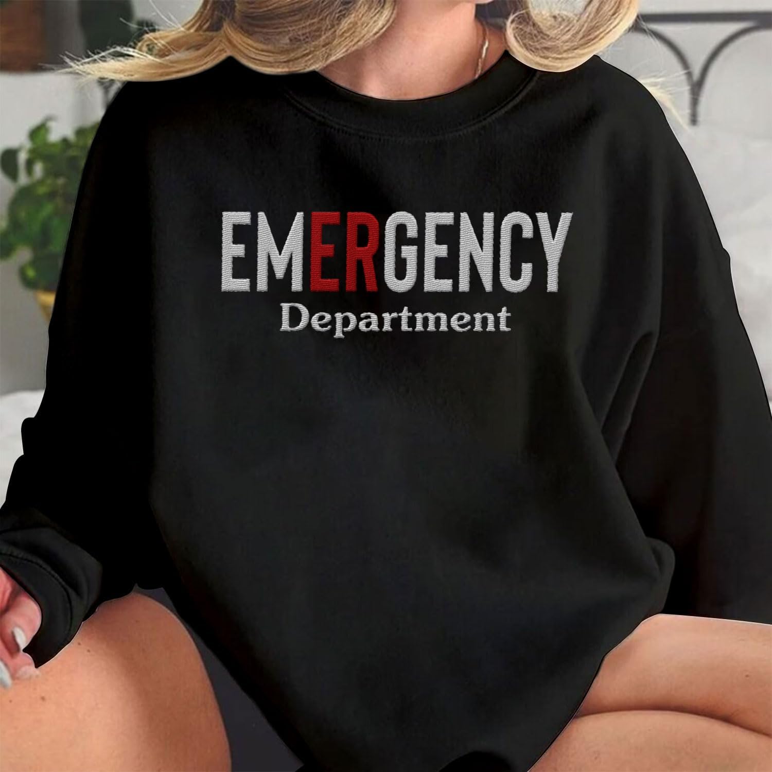 Custom Emergency Department Embroidered Crewneck Sweatshirt, Er Nurse Shirt, Emergency Nurse Hoodie, Er Nurse Gift, Rn Shirt (Cotton, SS399), Small-5X-Large