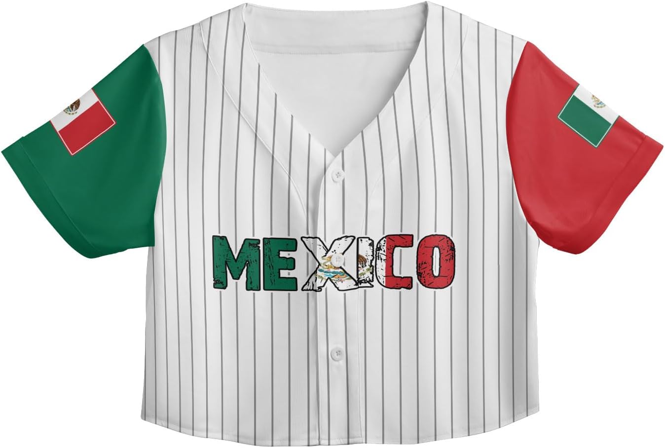 Intenprints Personalized Mexico Crop Top Baseball Jersey Shirt, Mexican Flag Jersey, Mexicano Jersey for Women Mexican Pride