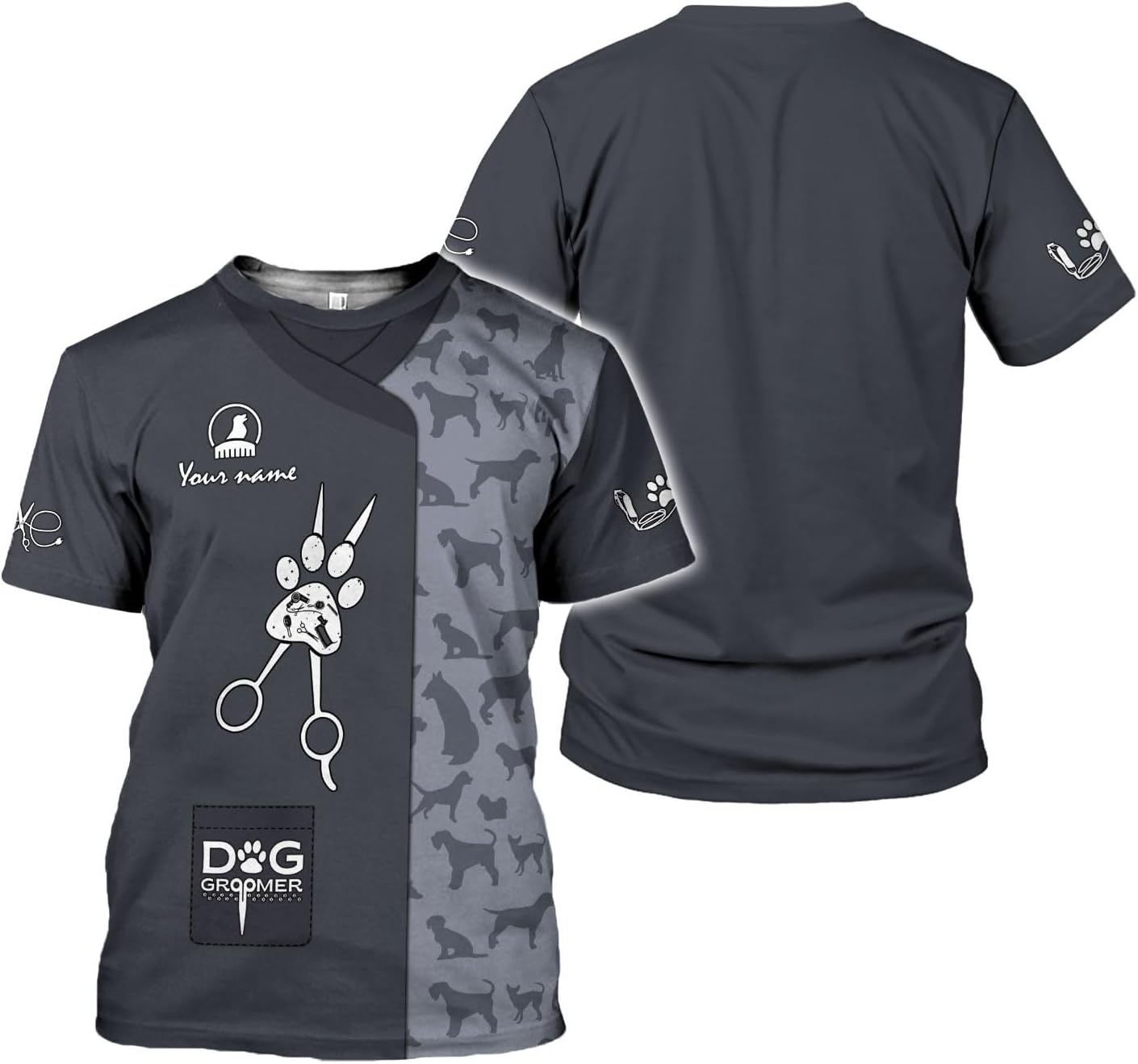MAPrints Personalized Dog Grooming 3D Shirt, Custom Pet Spa Short Sleeve T-Shirt Cute Pet Grooming Summer Tshirt for Women