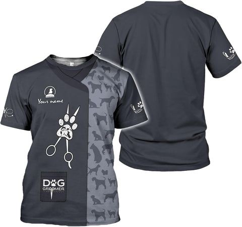 MAPrints Personalized Dog Grooming 3D Shirt, Custom Pet Spa Short Sleeve T-Shirt Cute Pet Grooming Summer Tshirt for Women