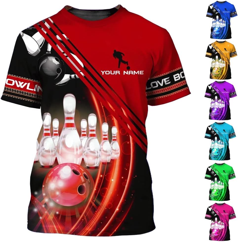 Personalized Bowling Shirt Custom Name Shirts Gift for Women & Men Womens Polo Team 3D Unisex Jersey Short Sleeve Funny