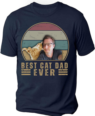 Personalized Best Cat Dad Ever Shirt, Cat Daddy Fathers Day Custom Photo Funny Custom Cat Dad Shirt with Pet Names (Cotton, TS41)