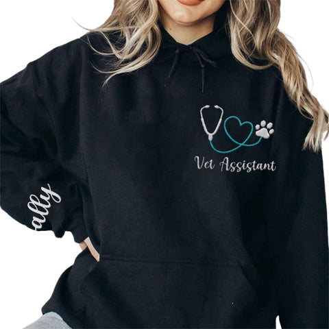 Custom Embroidered Vet Assistant Sweatshirt, Veterinary Medicine Hoodie for Women, Vet Tech Crewneck Gifts for Veterinarian