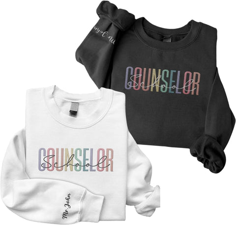 Custom Counselor Embroidered Sweatshirt Retro First Day of School Gift Her Historical Black Casual Long Sleeve Pullover Women