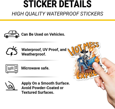 3PCS Hot Mess Express Funny 3" Sticker, Skeleton Train Meme Humor Design, Die Cut Waterproof Vinyl Decal for Laptop, Water Bottle, Car, Phone, Window, Helmet, Notebook