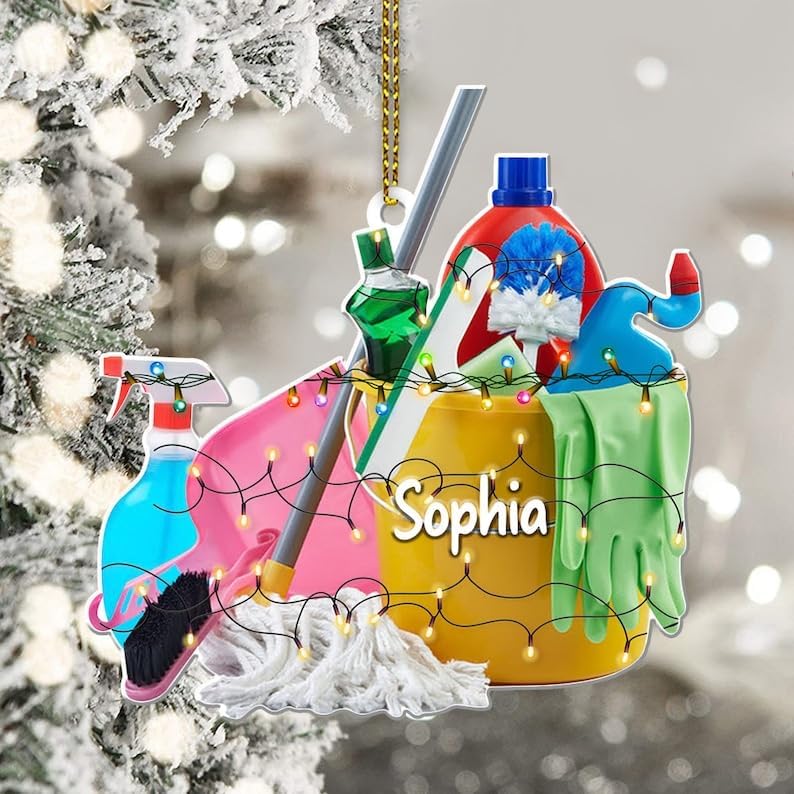 Intenprints Personalized Housekeeping Christmas Ornament, Housekeeping Keepsake, Janitor Cleaning Lady Ornament,Cleaning Service Christmas Ornament, Housekeeper Ornament (Style 10)