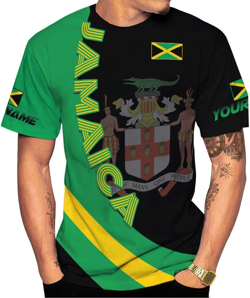 Ligthuy Personalized Jamaica Shirt 3D, Custom Jamaica Flag Lion Shirt for Men and Women, Jamaican Pride T-Shirt Unisex