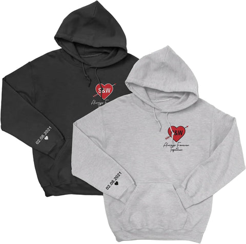Personalized Embroidered Heart Hoodies For Couples, Matching Couple Sweaters Custom Anniversary Sweatshirts Spider Heart