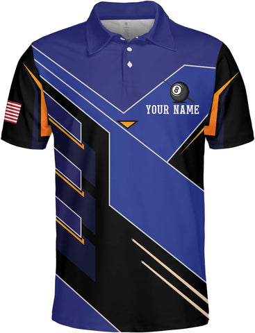 MoonArt Personalized Billiard Polo Shirts, Billiards Shirts for Men, Pool Shirts, 3D Billiards 8 Ball Pool, Billiard Team