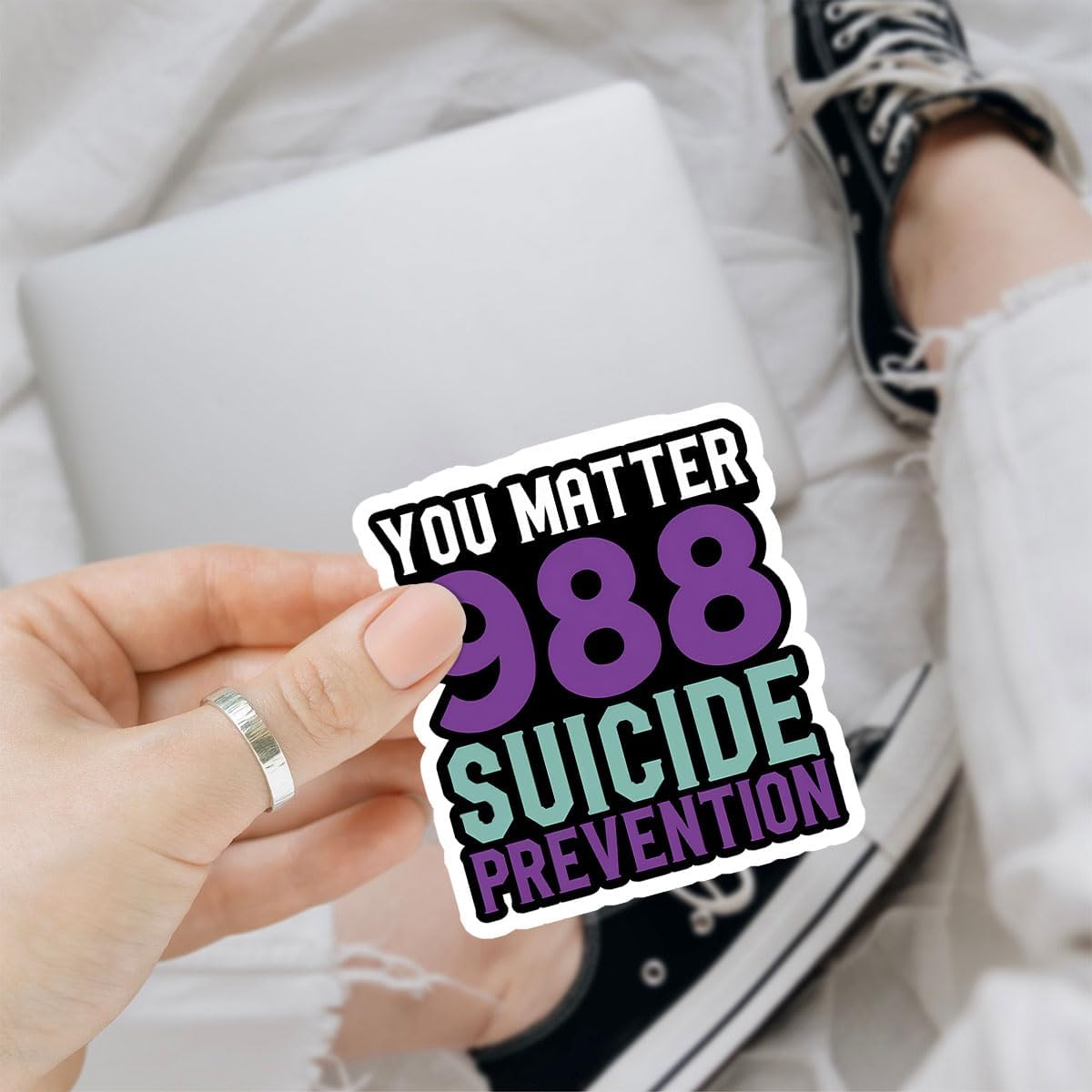 3 Pcs You Matter 988 Suicide Prevention Sticker, Mental Health Awareness Sticker, Purple Ribbon Sticker - Vinyl Sticker 3 Inches for Water Bottles Laptop Phone Car Window Helmet
