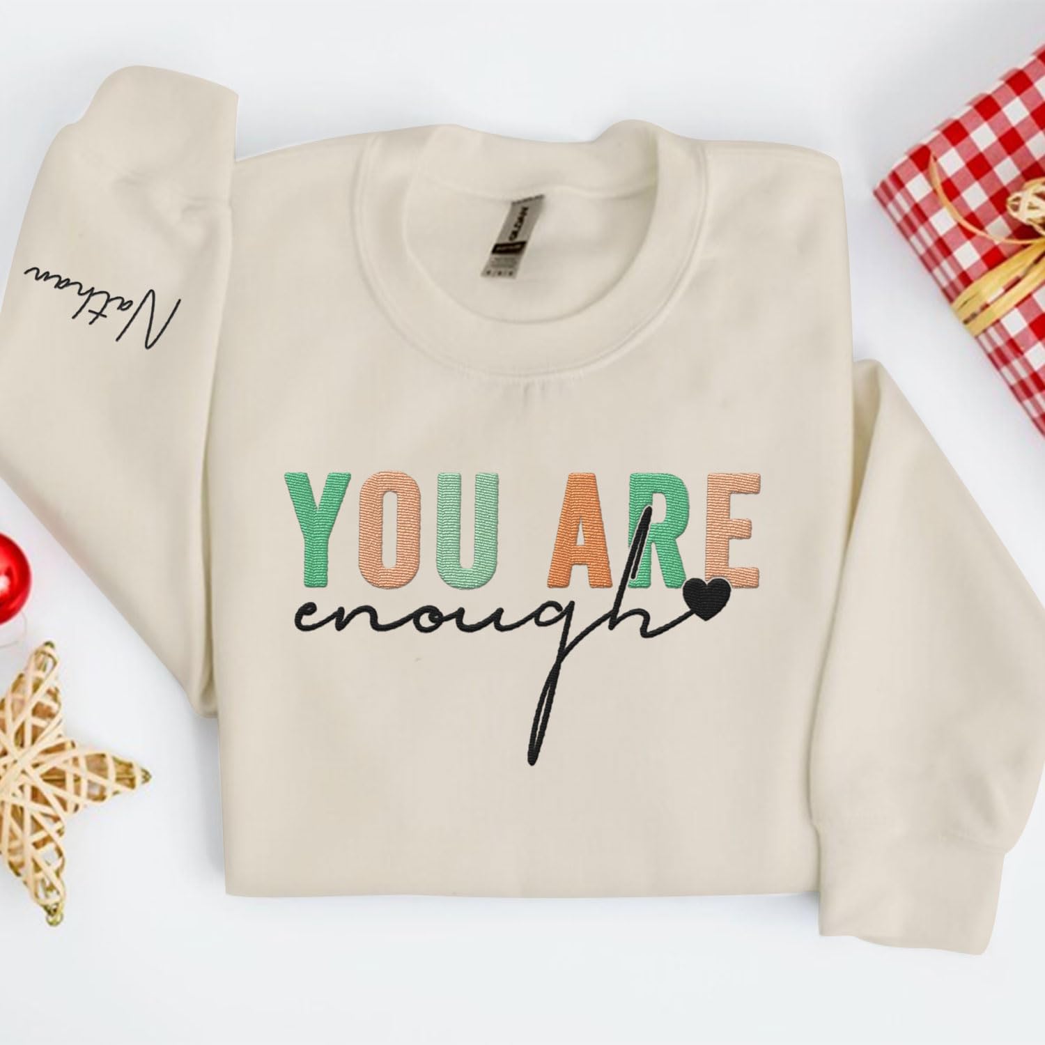 MAPrints Personalized You Are Enough Embroidered Sweatshirt Women Mental Health Sweatshirt You Are Enough Motivational Hoodie