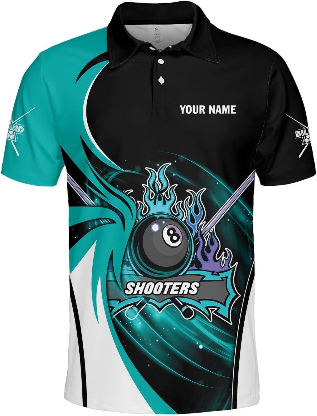 MoonArt Personalized Billiard Polo Shirts, Billiards Shirts for Men, Pool Shirts, 3D Billiards 8 Ball Pool, Billiard Team