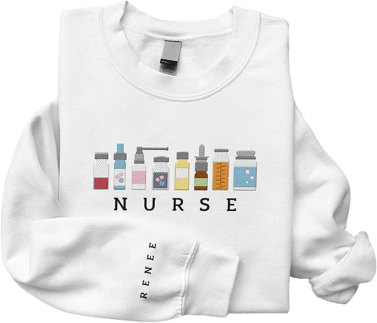 Personalized Embroidered Nurse Sweatshirt For Women Custom Name Registered Nurse Sweatshirt Crewneck Pullover Idea Nurse Gift