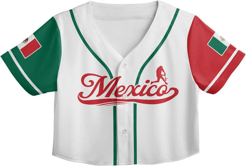 Mostprints Personalized Name Number Mexico Baseball Jersey Croptop Shirt, Mexican Shirts for Women, Mexico Shirts for Women