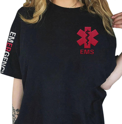 Brevnex Custom EMT EMS Embroidered Sweatshirt Paramedic Hoodie Emergency Medical Technician Uniform T-Shirts for Men Women