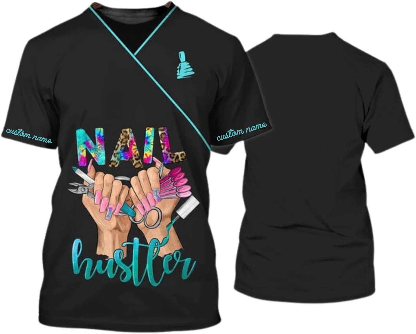 Personalized Hustler Uniform 3D T-Shirt, Custom Name Nail Art Shirt, Gift for Nail Artist