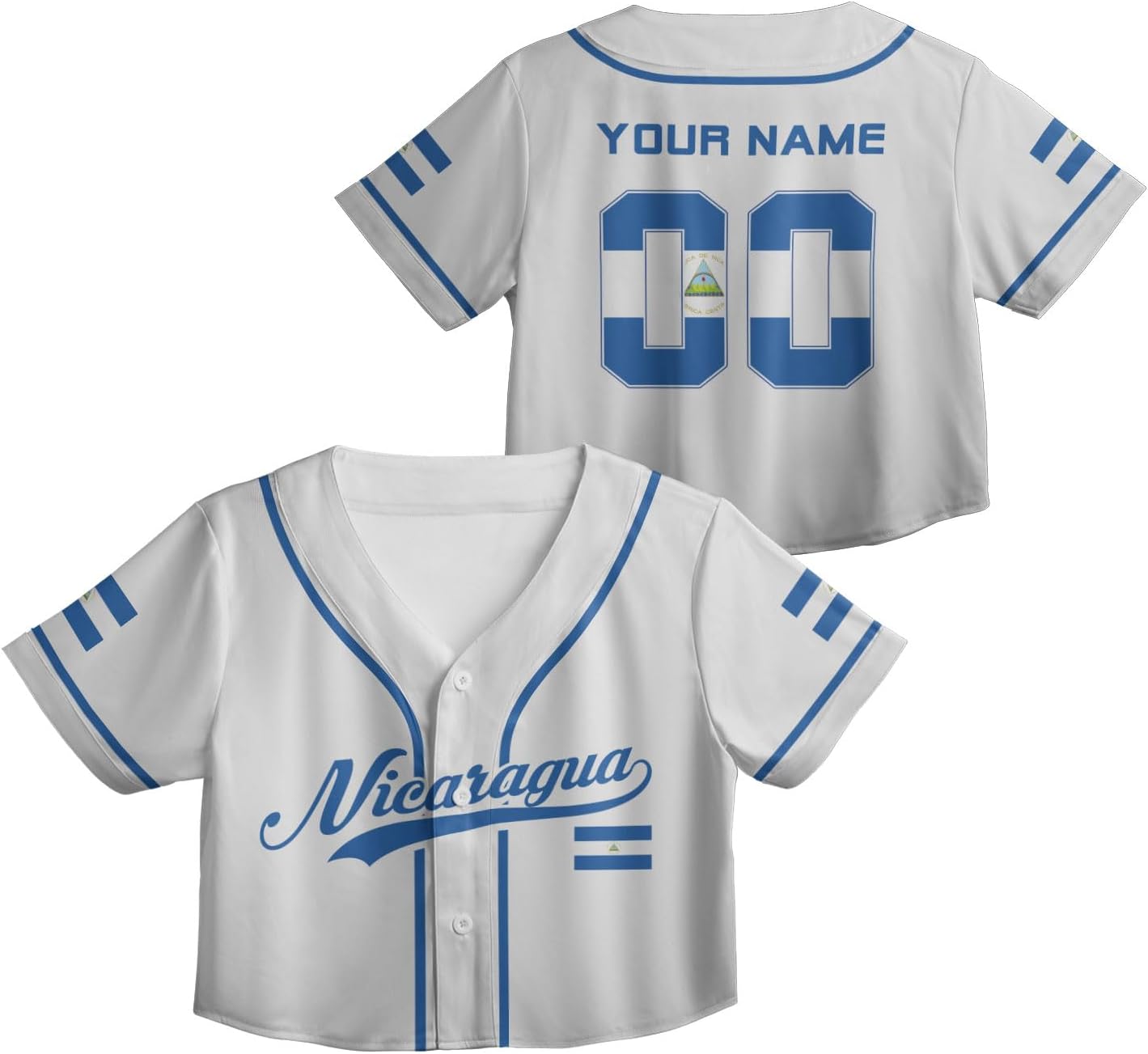 Personalized Nicaragua Baseball Croptop Shirt, Nicaraguan Flag Jersey for Women Jersey Pride