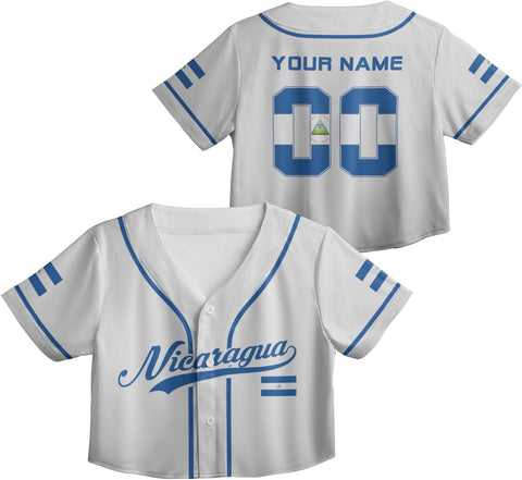 Personalized Nicaragua Baseball Croptop Shirt, Nicaraguan Flag Jersey for Women Jersey Pride