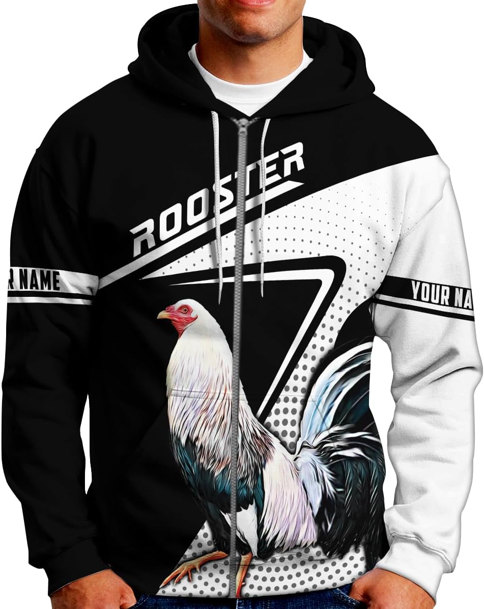 Mostefy Personalized Name Rooster Hoodie 3D, Gallos De Pelea, Chicken Sweatshirt, Chicken Hoodie for Men and Women S-5XL