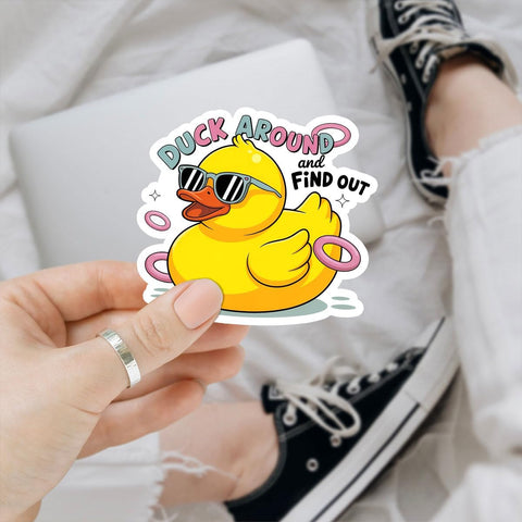 3PCS Duck Around and Find Out 3" Sticker Gifts Funny Cute Rubber Duck Stickers Quote Vinyl Decal Waterproof for Tumbler, Notebook, Phone, Gift for Adults and Coworkers Friends