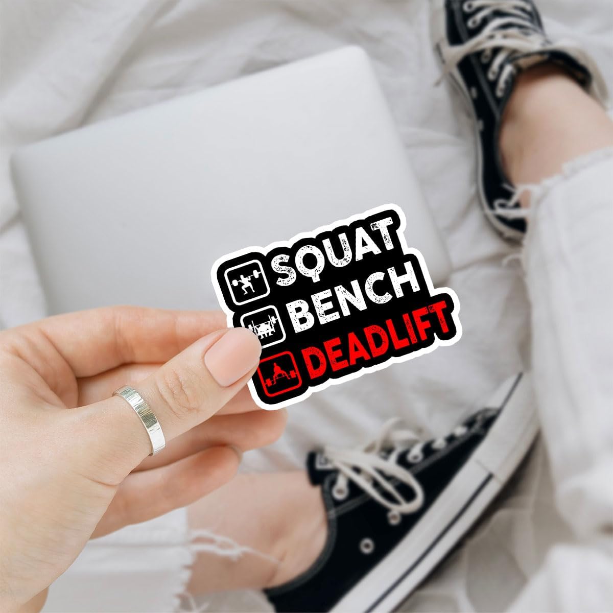 3 Pcs Squat Bench Deadlift Sticker, Gym Workout Power Lifting Accessories, Bodybuilding Stickers for Cars - Vinyl Sticker 3 Inches for Water Bottles Laptop Phone Car Window Helmet
