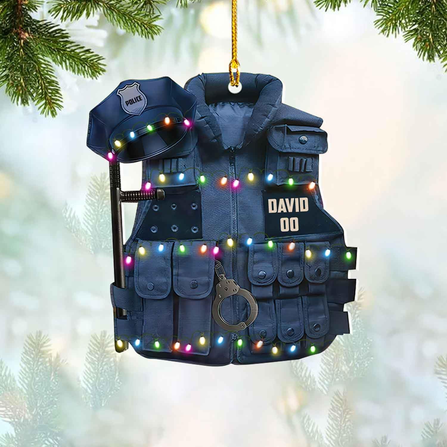 mostprints Personalized Police Ornaments Police Ornament Police Officer Flat Ornament Hanging, Police Gift Thin Blue Line Ornament Christmas Car Hanging Ornament Decorations Custom (Police 1)