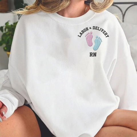 Suseaz Personalized Labor and Delivery Nurse Embroidered Sweatshirt, LD Sweatshirt Hoodie, L&D Sweater for Women