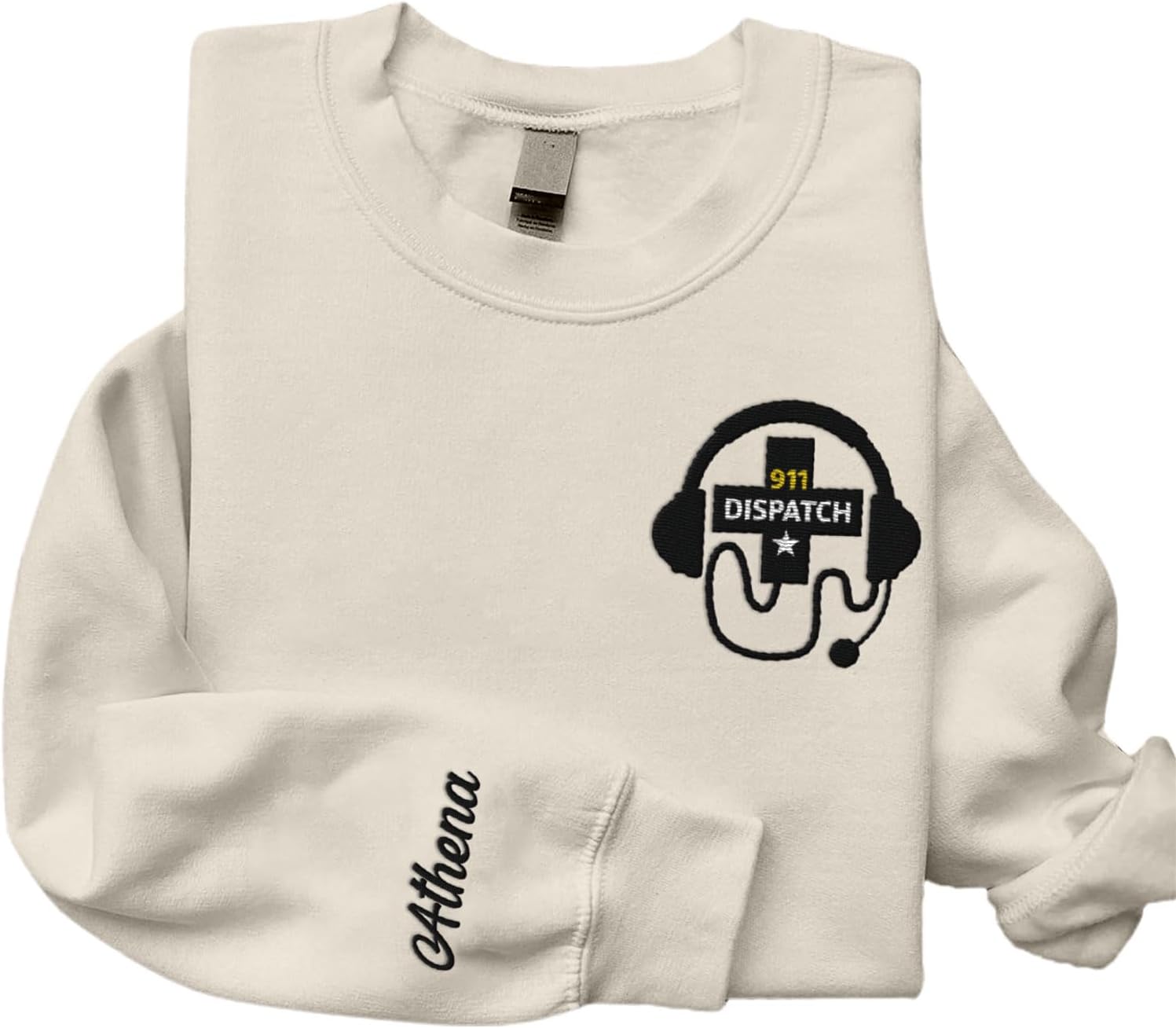 Leeprints Personalized Embroidered Dispatcher 911 Sweatshirt, Pulse Dispatch Embroider Hoodie, Thin Gold Line 911