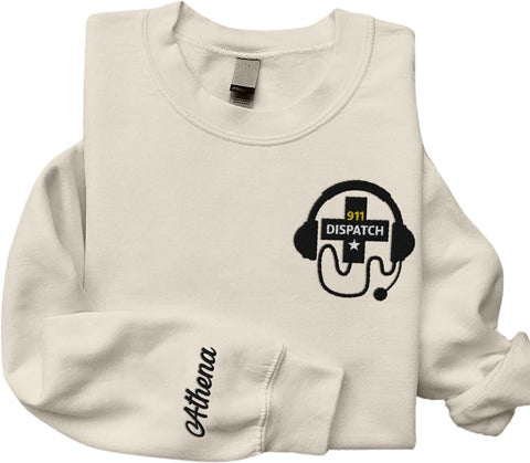 Leeprints Personalized Embroidered Dispatcher 911 Sweatshirt, Pulse Dispatch Embroider Hoodie, Thin Gold Line 911