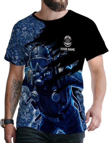 Custom Name Scuba Shirt, Scuba Shirts Mens American Flag Scuba Diving Scuba Shirt Scuba Diver Snorkeling T-Shirt Scuba Gifts (Polyester, SD10)