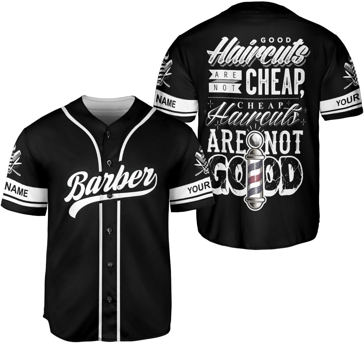 Personalized Barber Shop Baseball Jersey, Hairdresser Jersey, Barber Tools Hat