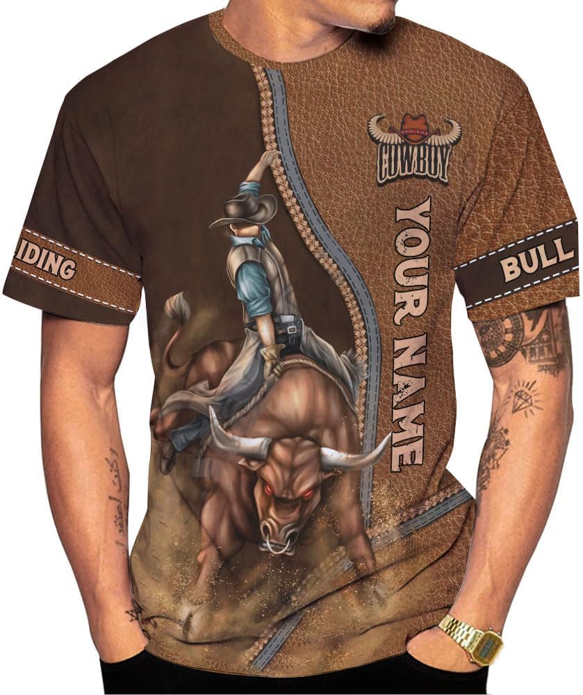 Rivelus Personalized Name Bull Riding Shirt 3D, Rodeo Shirts Bull Biding Shirts for Men and Women, Bull Rider Shirt Gift