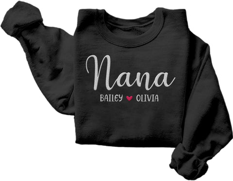 Riveprints Personalized Nana Sweatshirt for Women, Custom Nana with Grandkids Names Gifts Christmas, Valentine, Mothers Day