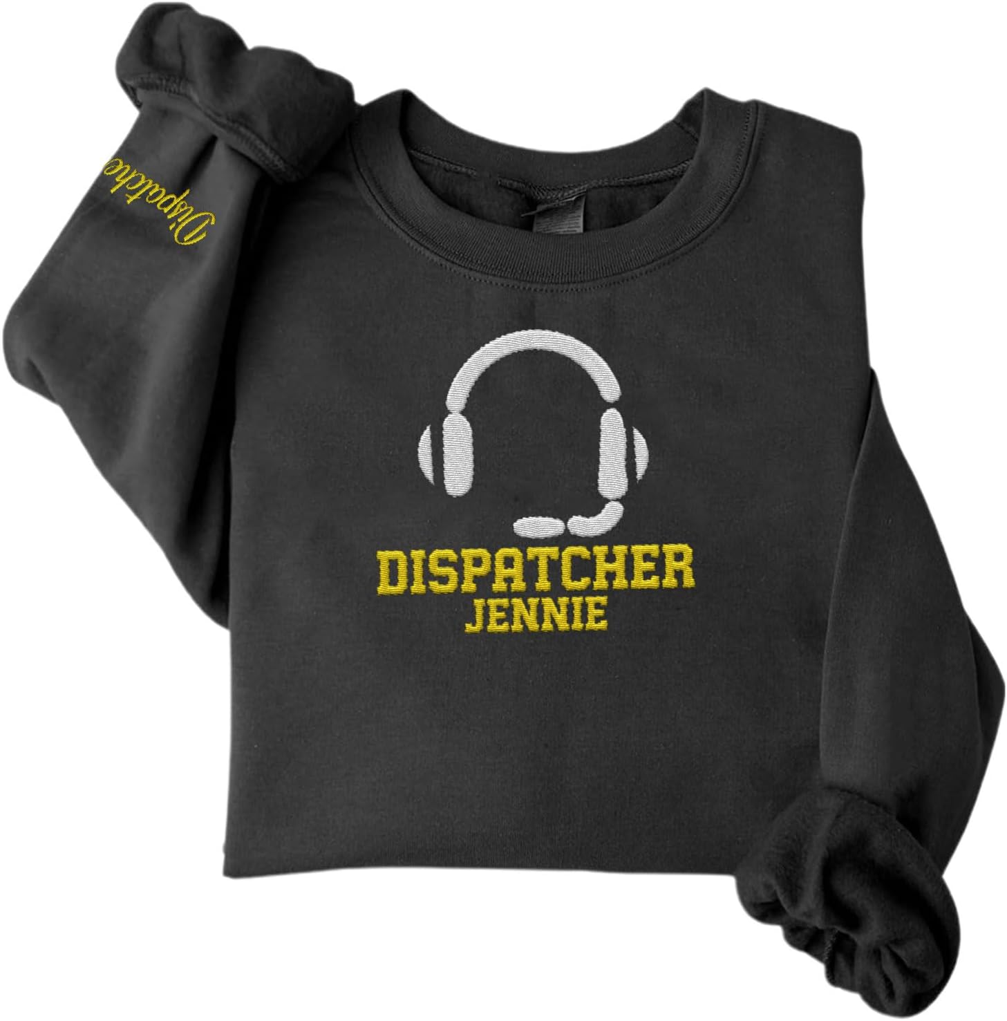 Custom Dispatcher Embroidered Sweatshirt with Thin Gold Line Flag 911 Emergency Services Personalized Shirt for Men and Women