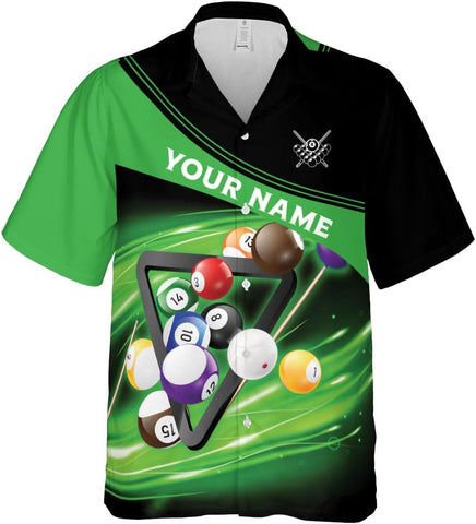 Personalized Billiard Hawaiian Shirt Button Down Custom Billiard Stick 8 Ball Pool Billiard Team Gift for Billiards