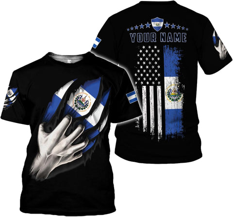 Mostprints Personalized Name El Salvador Shirt 3D, El Salvador Flag Shirt for Men Women, El Salvador Tshirts Unisex S-5XL