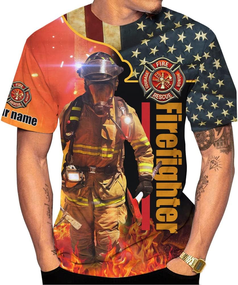 Mostprints Personalized Name Firefighter Shirt 3D, Custom Name Firefighter Shirts Men, Gift Firefighter Shirts for Women1