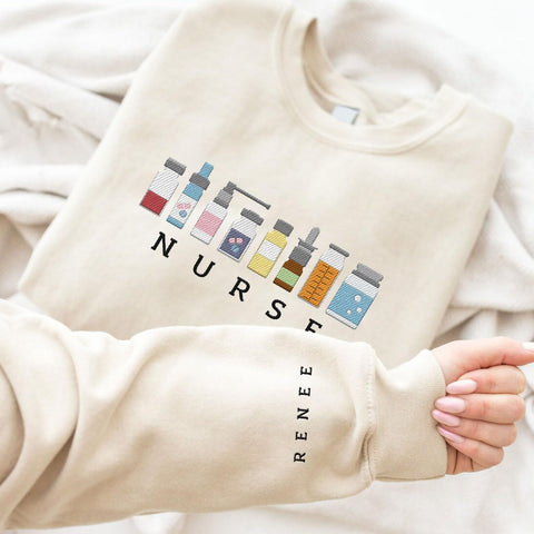 Personalized Embroidered Nurse Sweatshirt For Women Custom Name Registered Nurse Sweatshirt Crewneck Pullover Idea Nurse Gift