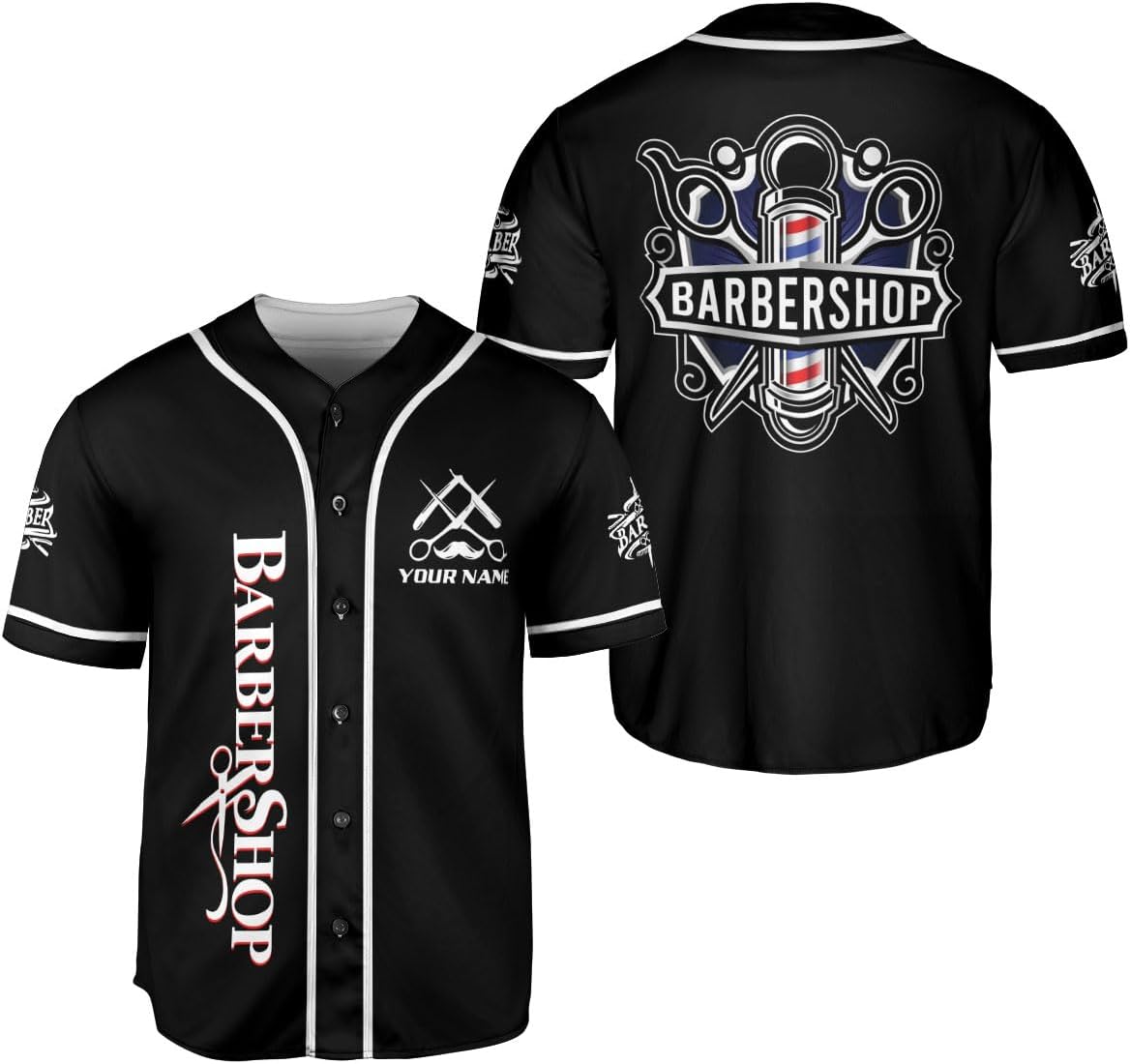 Personalized Barber Baseball Jersey 3D Scissors Pole Shirt for Unisex Hairdresser Gift Outfit Hairdresser Razors Gift