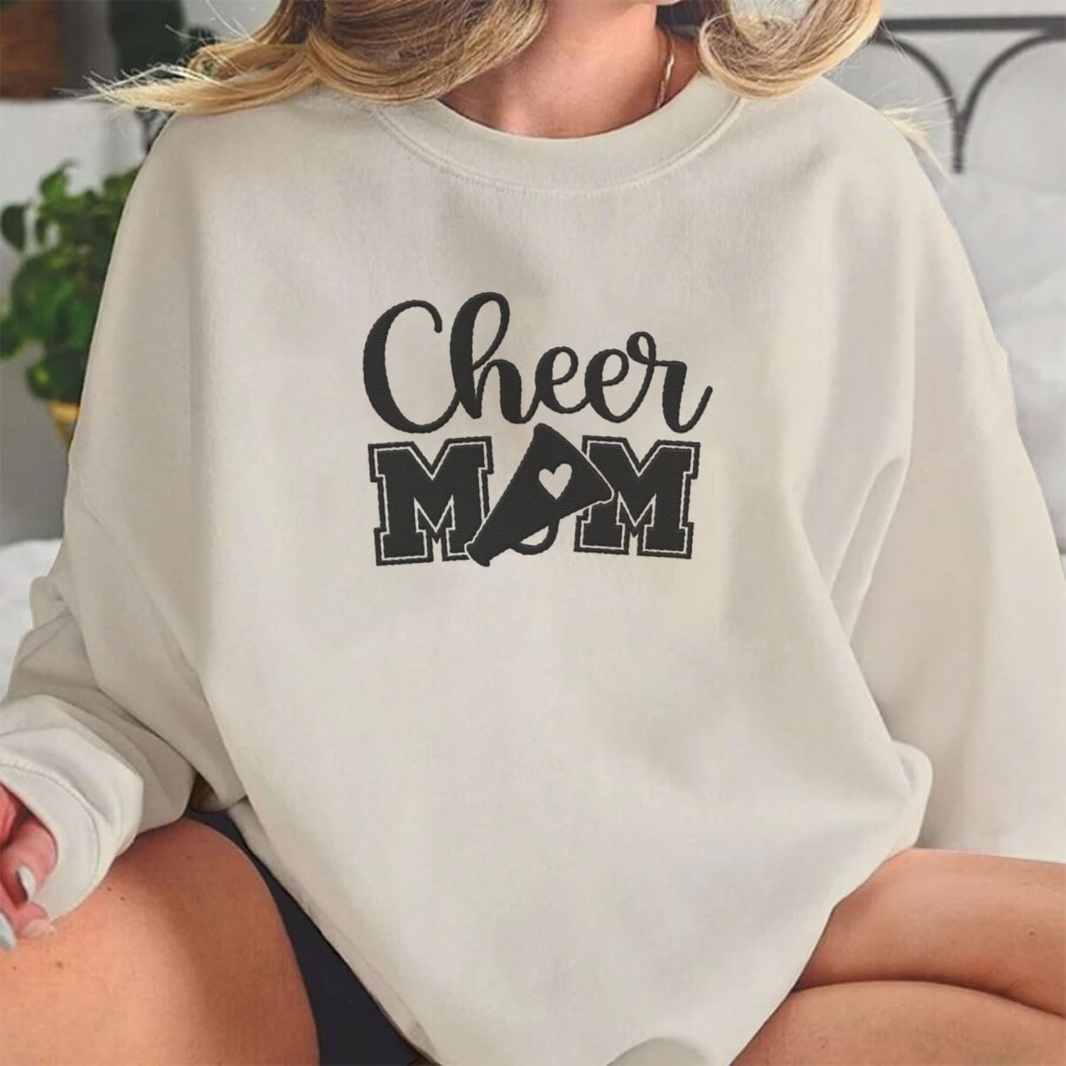 Personalized Embroidered Cheer Mom Sweatshirt Custom Proud Cheerleader Mom Embroidery Sweatshirt Gift for Cheerleader Mother (Cotton, CM 7), Small-5X-Large