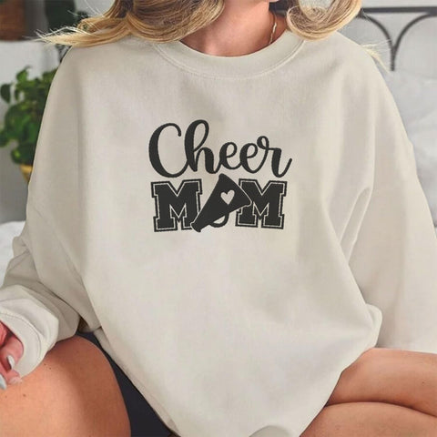 Personalized Embroidered Cheer Mom Sweatshirt Custom Proud Cheerleader Mom Embroidery Sweatshirt Gift for Cheerleader Mother (Cotton, CM 7), Small-5X-Large