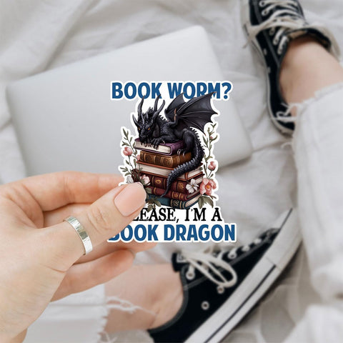(3PCs) Bookworm Please I Am A Book Dragon Sticker, Fantasy Book Stickers for Kindle Adult, Bookworm Stickers, Dragon Sticker, Book Worm Gifts - Stickers for Laptop Water Bottle Phone Car Helmet 3"