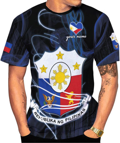 Mostprints Personalized Name Philippines Shirts 3D, Filipino Flag Pride Shirt Philippines Shirt Flag Tshirt for Men Women S-5XL